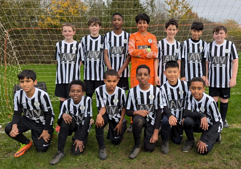 Football team photo with AV Industrial Product's sponsorship on the kit